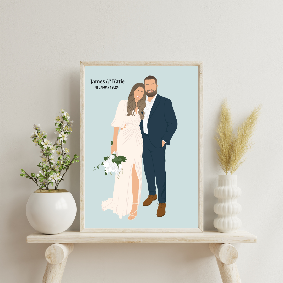 Personalized, printable, wedding portrait, watercolor+ ink outlets image, couple/bridal party/wedding party gift, wedding or anniversary gift