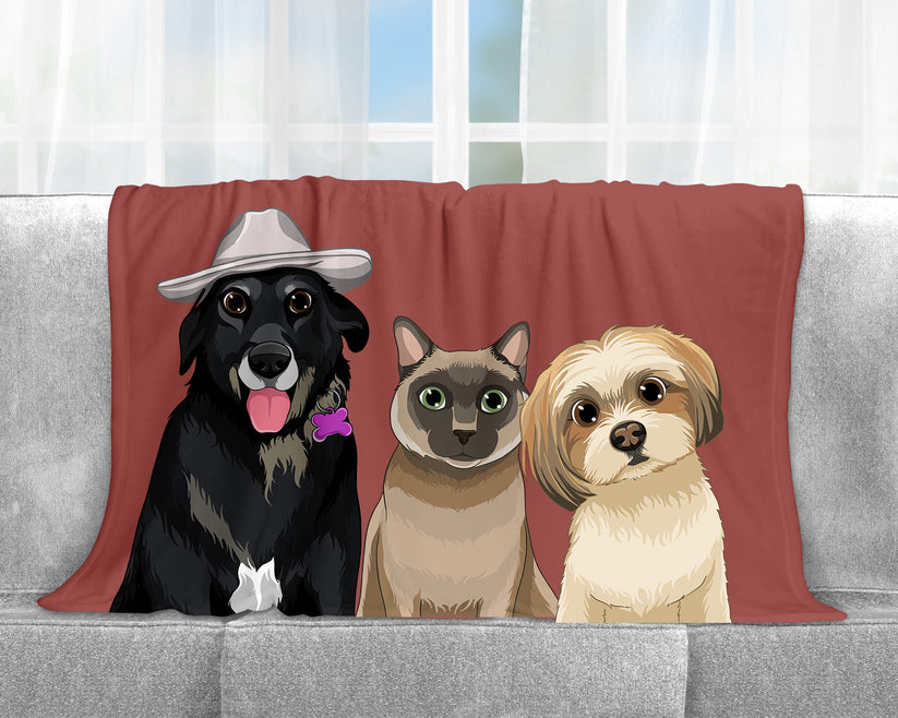 Custom Pet Blanket With Cartoon Dog or Cat Portrait Poodled